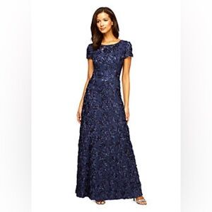 LN Alex Evenings Sequin Floral Lace Ribbon Rosette Gown